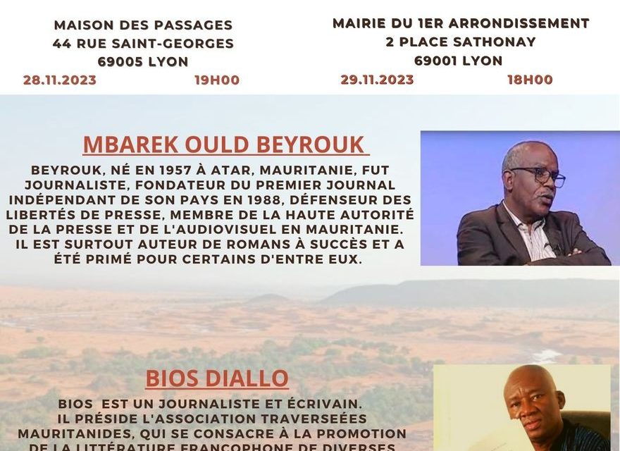 Les écrivains Mauritaniens Bios Diallo et Beyrouk à Lyon les 28 et 29 novembre 2023