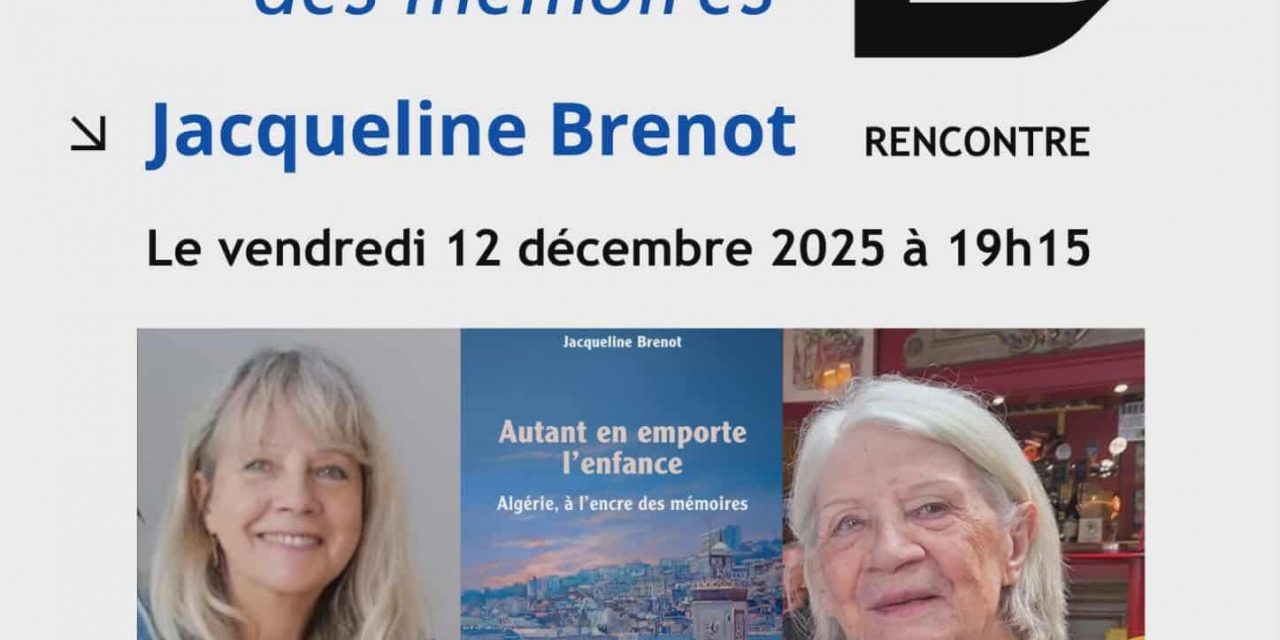 Rencontre avec l’écrivaine Jacqueline Brenot à la bibliothèque de Lyon 1er le 12 décembre 19h15